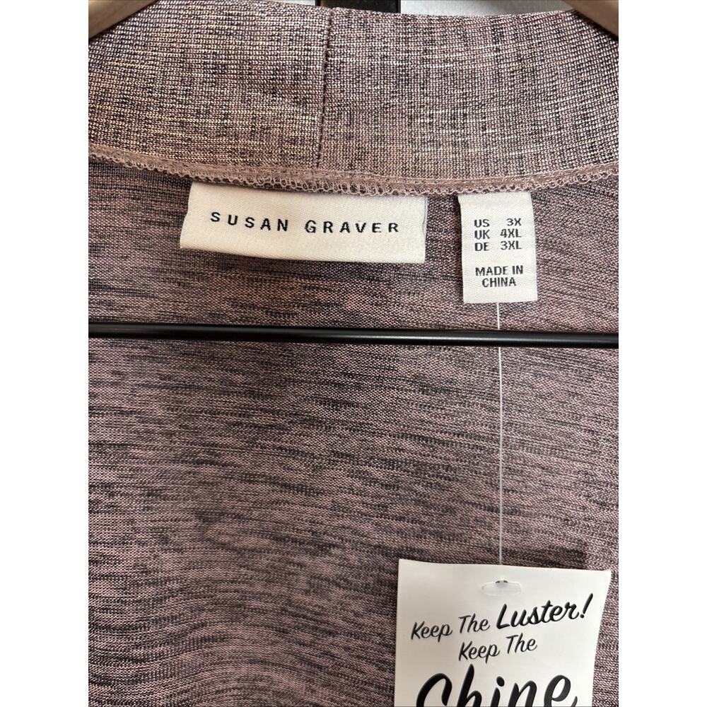 NEW Susan Graver Foil Printed Open Cardigan Women's 3X Pink Pockets Liquid Knit - Picture 5 of 11